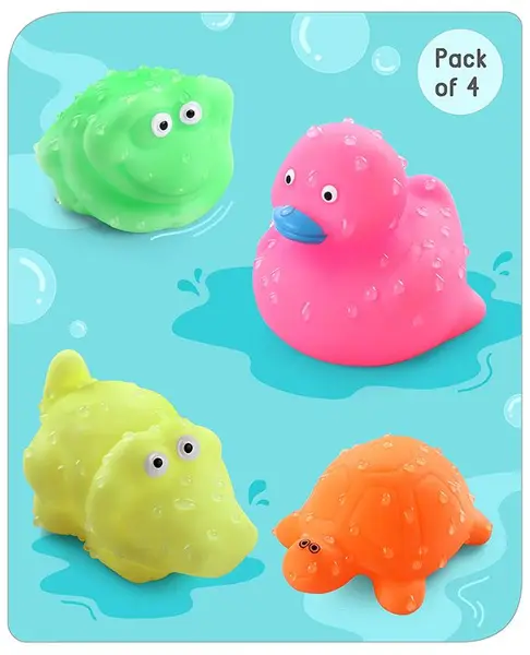 Babyhug Bath In Style Squeezy Toy Set Aquatic Animals Pack of 4 (Color May Vary)