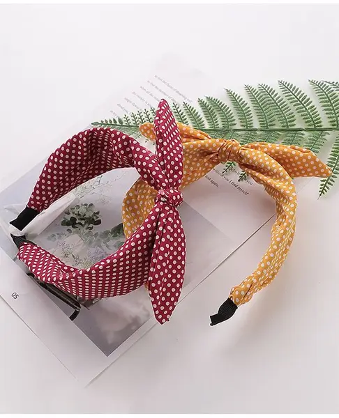 Pine Kids Free Size Knot Bow Dot Print Hair Bands Set of 2 - Multicolour