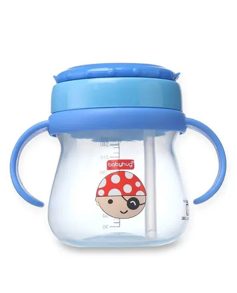 Babyhug Swipey Straw Sipper With Handle Pirate Print  Blue - 250 ml