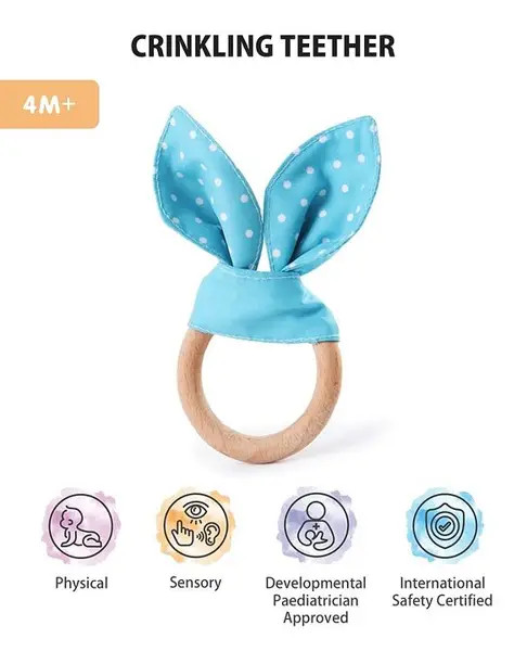 Intellibaby Crinkling Wooden Teether Level 2 - Blue