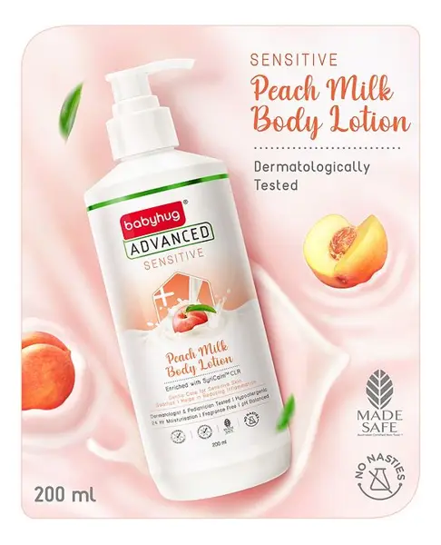 Babyhug Advanced Sensitive Peach Milk Body Lotion Extra Nourishing Formula For Sensitive Baby Skin - 200 ml