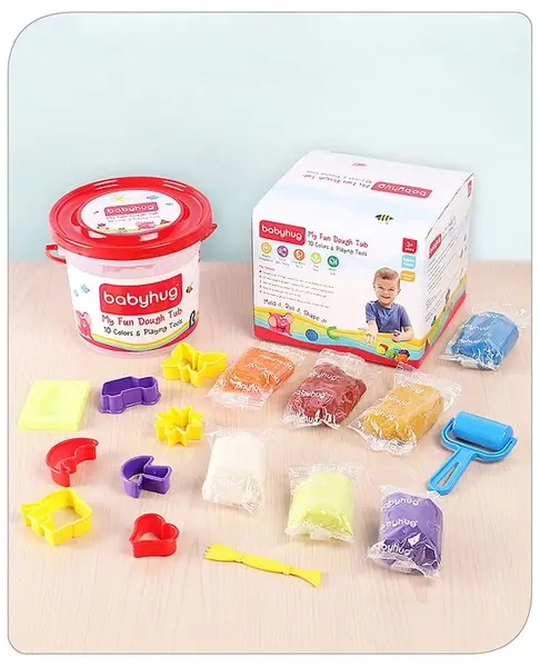 Babyhug My Fun Dough  Jumbo Tub with 12 Tools Pack of 10 - 500 g