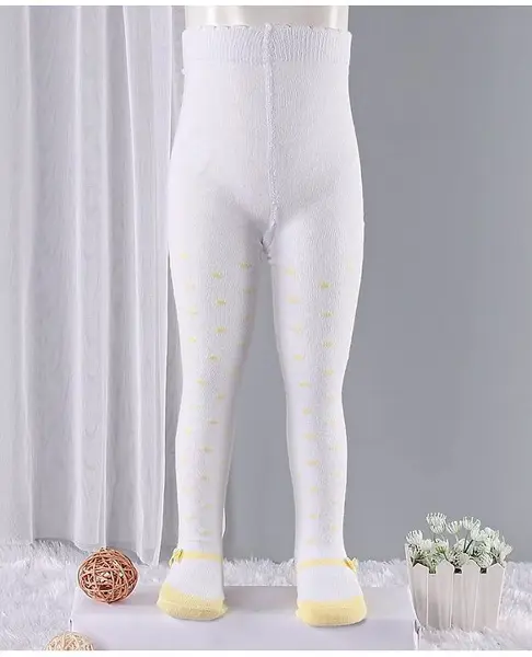 Mustang Cotton Blend Footed Tights Polka Dot Design - White Yellow