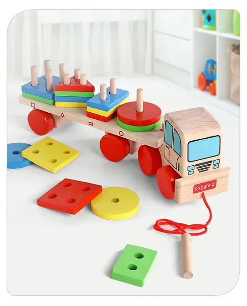 Babyhug Stack & Pull Wooden Truck Multicolor - 16 Pieces