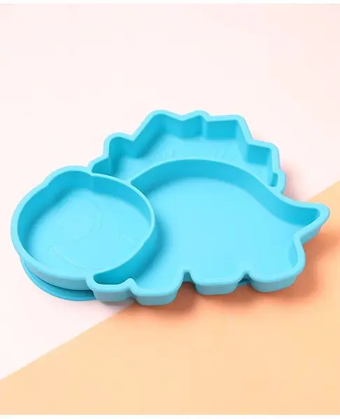 Silicone Three Compartmented Dinosaur Plate - Blue