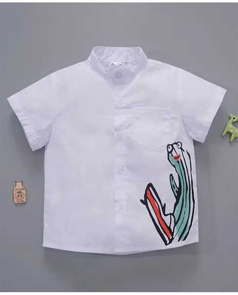 Kookie Kids Half Sleeves Cotton Mix Shirt Printed - White