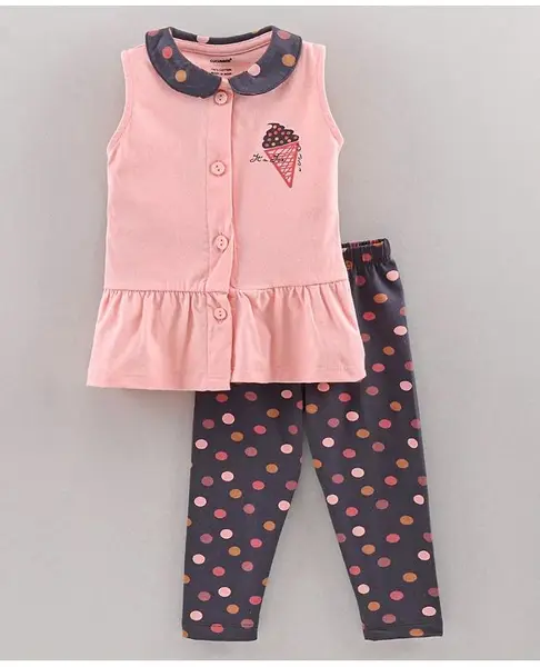 Cucumber Sleeveless Top & Leggings Polka Dots Print - Peach