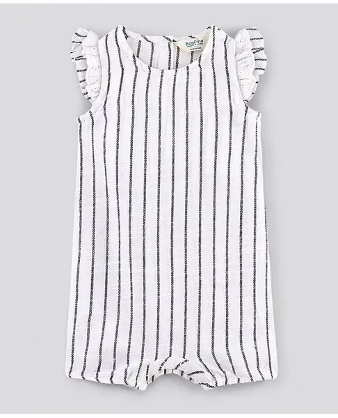 Bonfino Frill Sleeves Romper Stripes Print - White