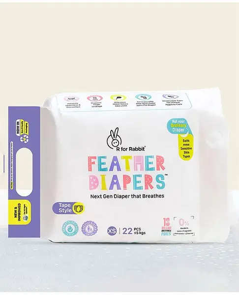 R for Rabbit XS New born Premium Feather Diaper nb Taped Size for Baby 0 to 5 kgs (22 Pack Offer)
