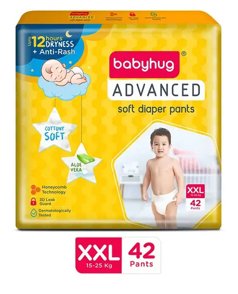 Babyhug Advanced Pant Style Diapers XXL - 42 Pieces  Honeycomb Technology  Cottony Soft Diaper with 3D Leak Guard  Latex & Alcohol Free  Anti-rash & Gentle