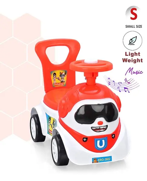 Babyhug Robo Face Manual Push Ride On With Lights & High Backrest - Red White
