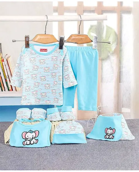 Babyhug Clothing Gift Set Elephant Print Pack of 8 - Blue
