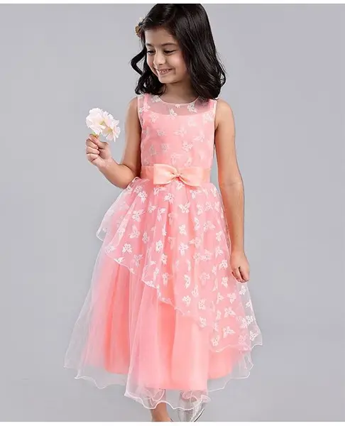 Babyhug Sleeveless Party Wear Shimmered Frock - Peach