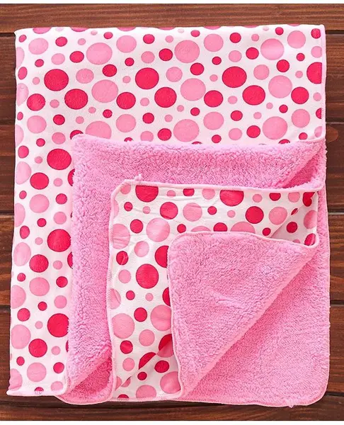 Babyhug Sherin & Poly Wool All Season Blanket Polka Design - White Pink