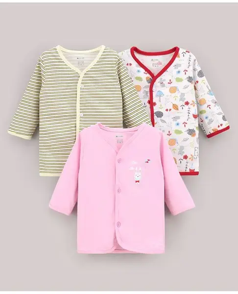 OHMS Cotton Full Sleeves Vests Printed & Striped Pack of 3 - White Pink Beige