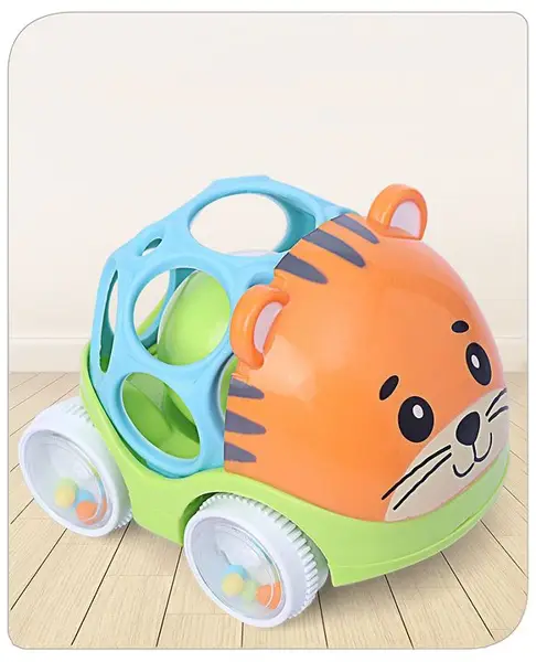 Babyhug Free Wheel Car Cum Rattle Toy Tiger - Multicolour