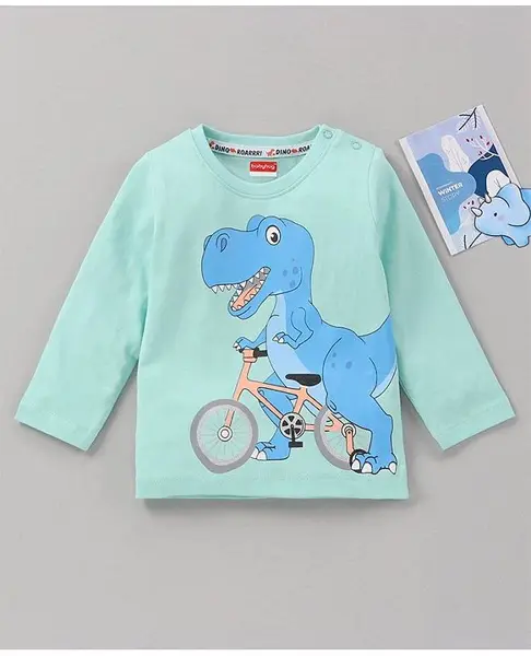 Babyhug Full Sleeves Cotton T-Shirt Dino Print - Blue