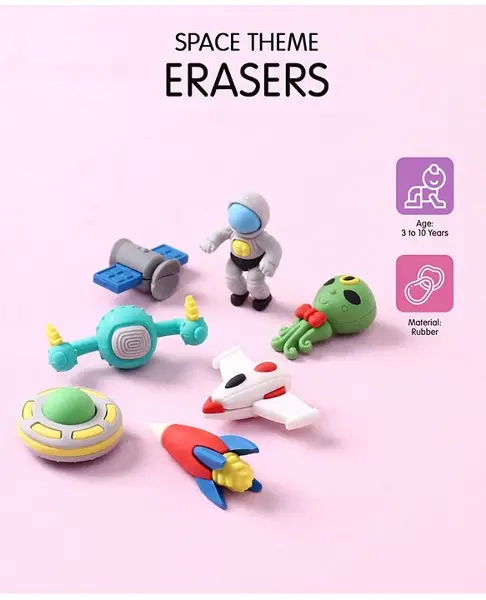 Space Theme Eraser Set Pack Of 7 - Multicolour
