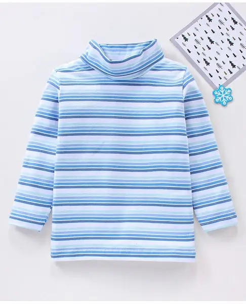 Babyhug Cotton Lycra Knit Full Sleeves Striped Skivi T-Shirt - Blue