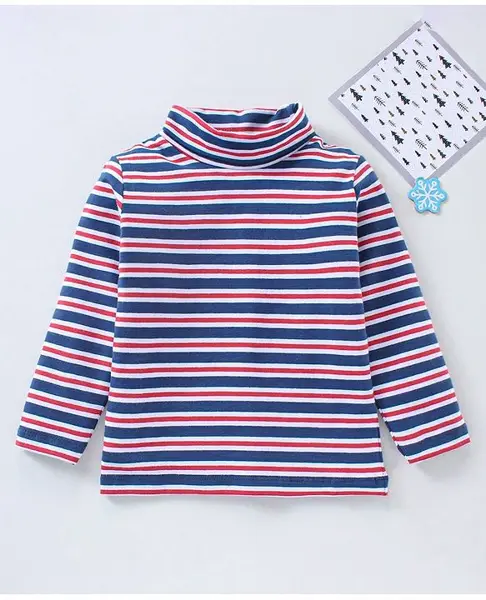 Babyhug Cotton Lycra Knit Full Sleeves Striped Skivi T-Shirt - Navy Red