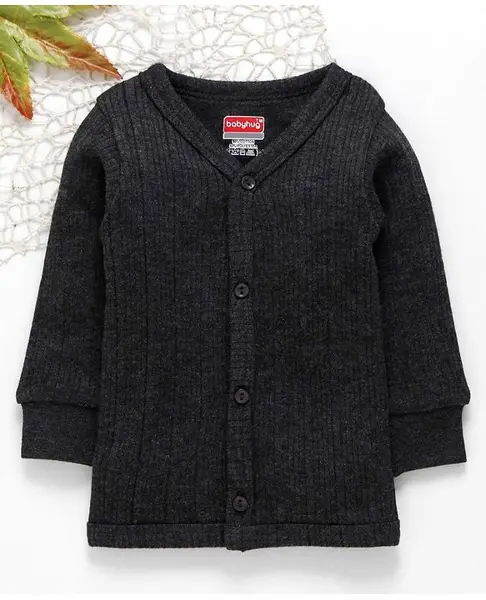 Babyhug Full Sleeves Thermal Vest Solid Striped Texture - Dark Grey