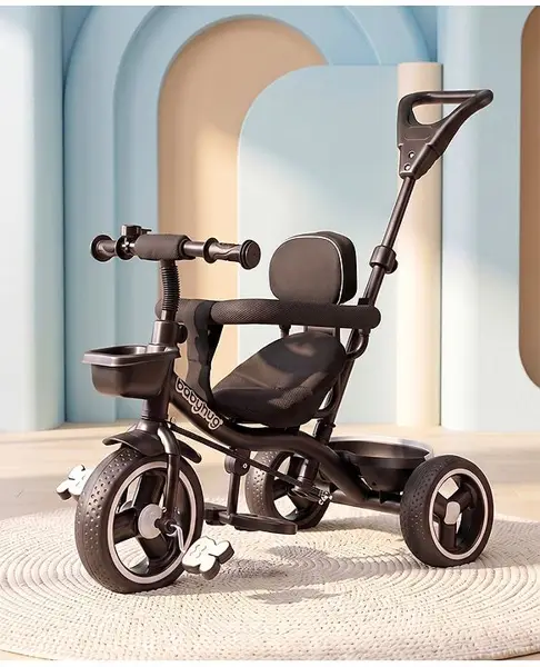 Babyhug Stalwart Plug & Play Tricycle With Parental Handle & Seat Cover - Black