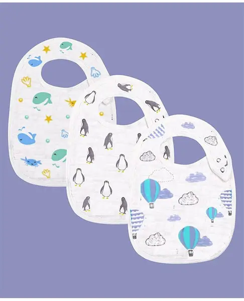 Elementary Premium 6 Layered Ultra Soft Muslin Cotton Bib Pack of 3 (Colour & Print May Vary)