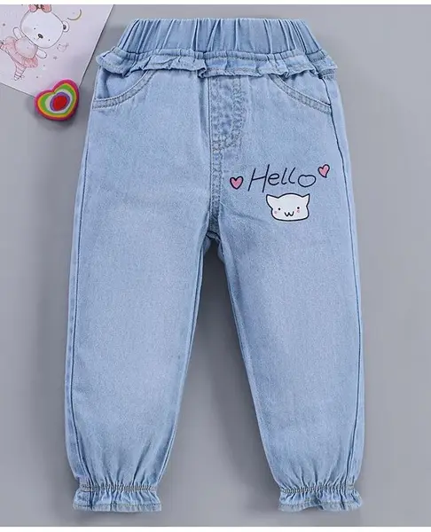 Kookie Kids Full Length Denim Jeans Kitty Print - Blue