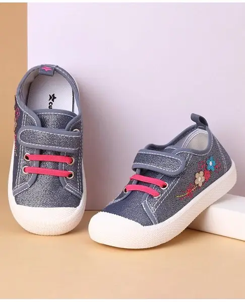 Cute Walk by Babyhug Casual Shoes With Floral Embroidery & Velcro Closure - Navy Blue