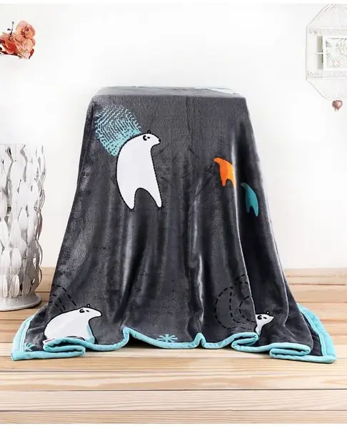 Babyhug Premium Reversible Plush Soft & Warm Double Layer Blanket Snow Bear Print - Grey