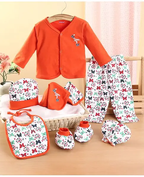 Babyhug Clothing Gift Set Butterfly Theme Red & White - Pack of 8