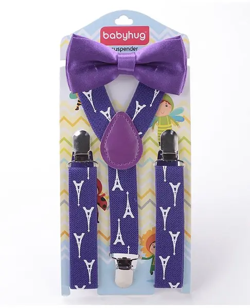 Babyhug Bow and Suspender Set Eiffel Tower Printed - Purple
