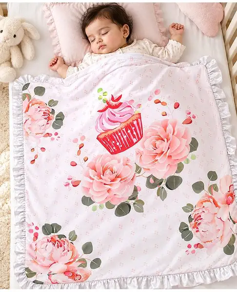 Bonfino Premium 100% Organic Cotton Quilt Cupcake Print - Pink