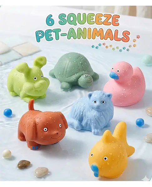 Babyhug Bath Squeeze Toys Pet Animals Pack of 6 - Multicolour