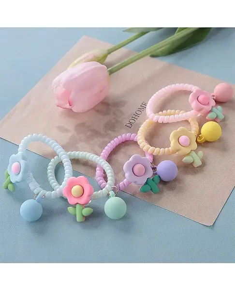 Pine Kids Free Size Flower Applique Rubber Bands Pack of 5 - Multicolor