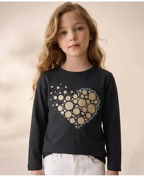 iDO Italy Interlock Full Sleeves Text & Heart Print T-Shirt - Black
