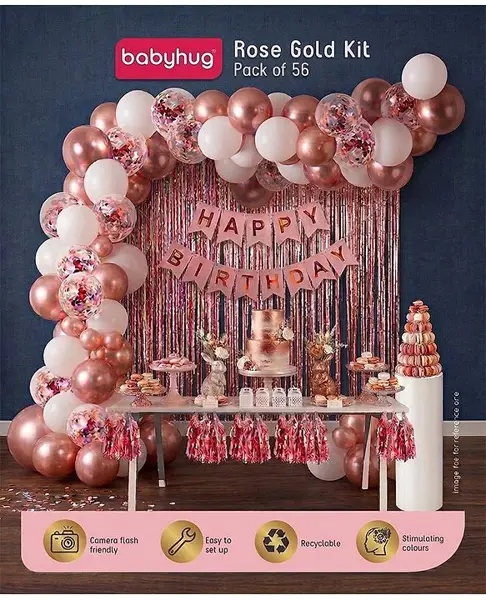 Babyhug Birthday Decor Kit Rose Gold - Pack Of 56