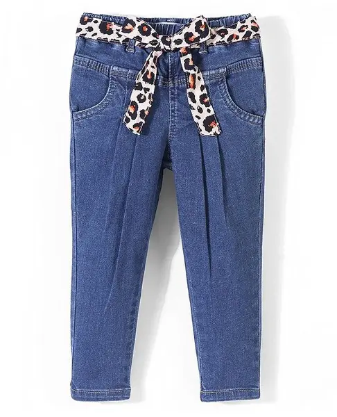 Kookie Kids Full Length Denim Jeans With Belt Detailing- Blue