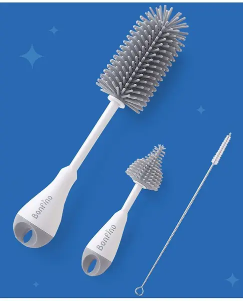 Bonfino Bottle & Nipple Cleaning Brushes Set Of 3 - Grey