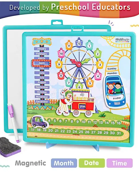 Intelliskills Learn With Puzzle Magnetic Calendar & Clock 7-in-1 - Multicolour