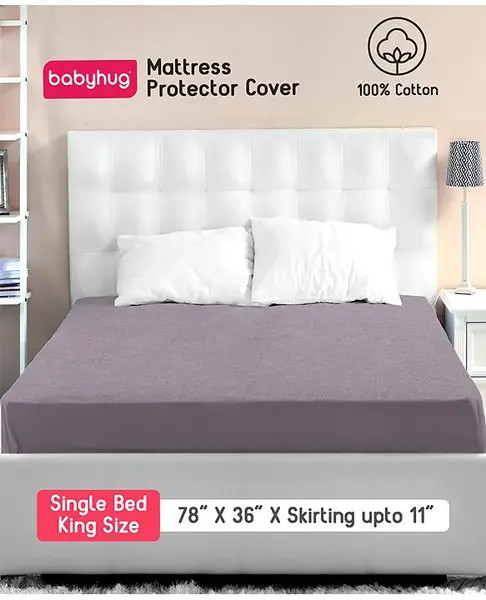 Babyhug 100% Cotton Mattress Protector - Grey