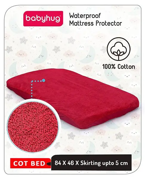 Babyhug 100% Cotton Mattress Protector - Maroon