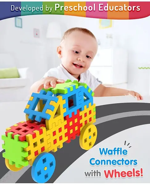Intelliskills Huge Waffle Connector Blocks with Wheels - 47 Pieces