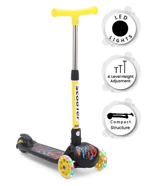 Foot to Floor Kids Scooter with LED Light And 4 Level Height Adjustment - Black & Yellow