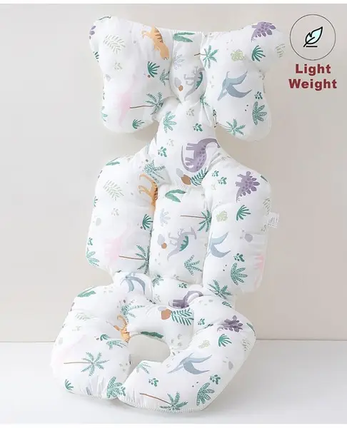 Babyhug Stroller Cushion Dino Print - White
