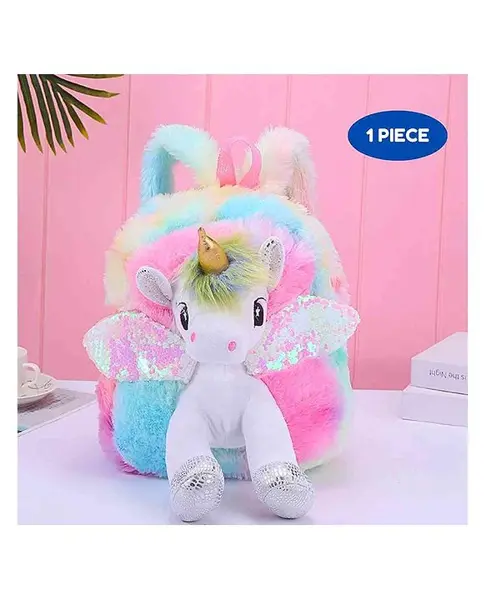 Puchku Unicorn Fur Bag for Kids Picnic Bag - Multicolor