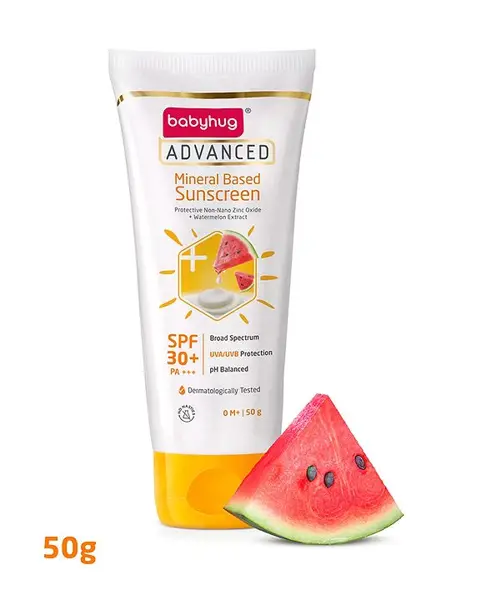 Babyhug Advanced Mineral Based Sunscreen with SPF 30 + & PA+++ & Broad Spectrum Protection and No White Cast - 50 g