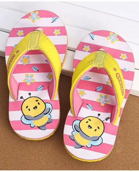 Cute Walk by Babyhug Slip On Flip Flops Stripes & Bee Print-  Pink