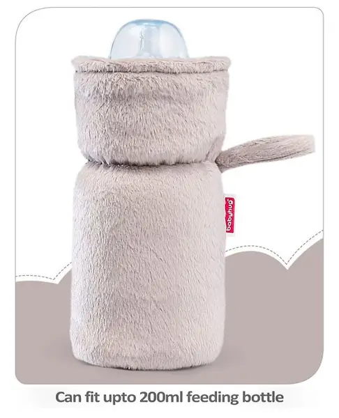 Babyhug Premium Feeding Bottle Cover with Sherpa Lining Grey - Fits upto 330 ml