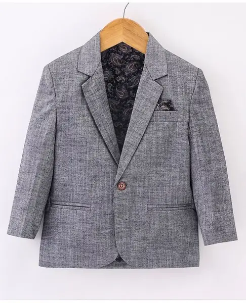 Rikidoos Full Sleeves Self Designed Blazer - Grey